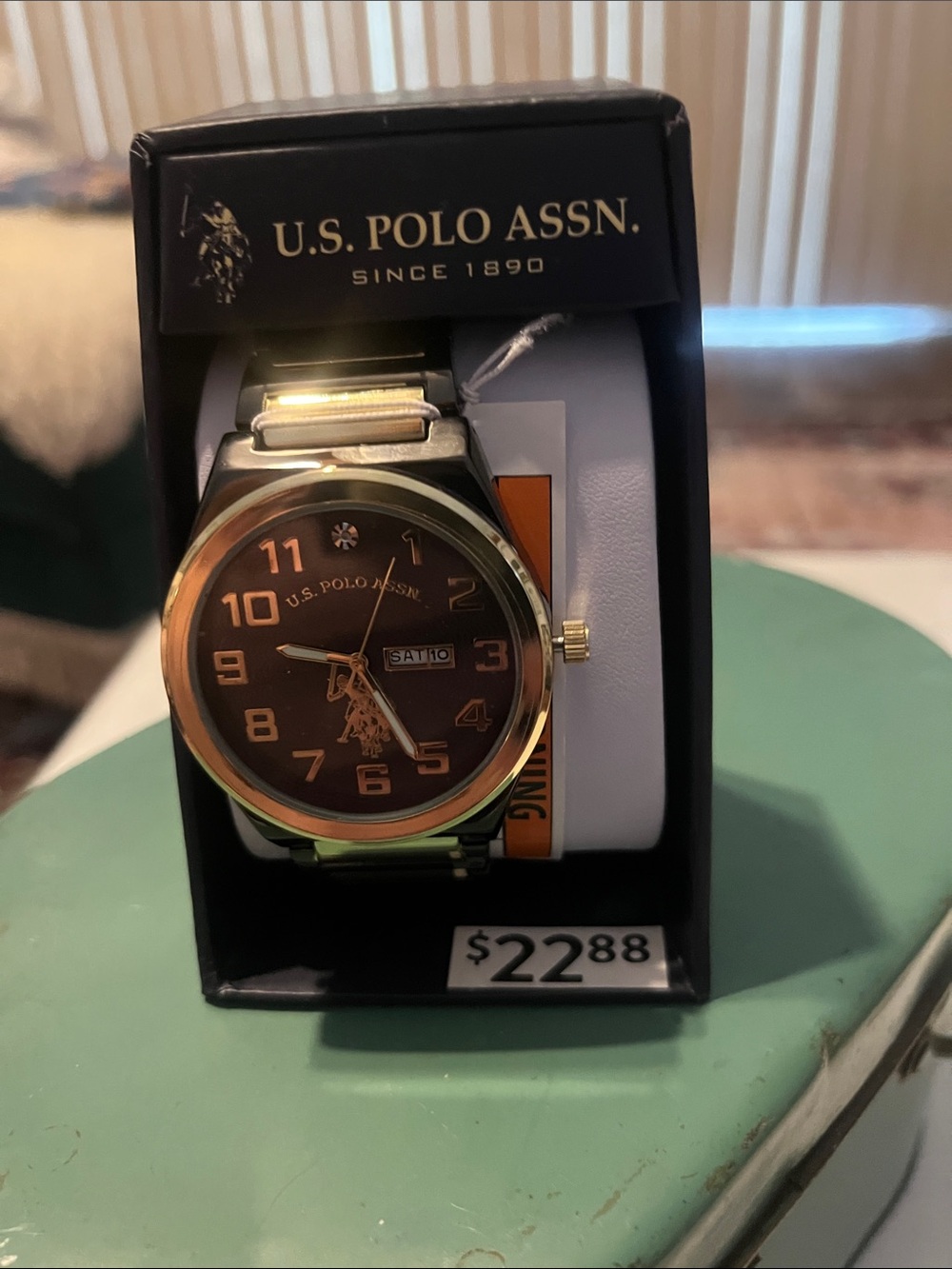 U.S. Polo Assn. Men’s Gold and Black Analog Watch with Day Window